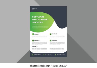software development service flyer template. software agency poster leaflet design. a4 template, brochure design, cover, flyer, poster, print-ready