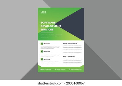 Software Development Service Flyer Template. Software Agency Poster Leaflet Design. A4 Template, Brochure Design, Cover, Flyer, Poster, Print-ready