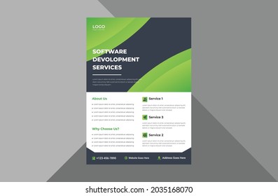 software development service flyer template. software agency poster leaflet design. a4 template, brochure design, cover, flyer, poster, print-ready