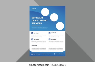 Software Development Service Flyer Template. Software Agency Poster Leaflet Design. A4 Template, Brochure Design, Cover, Flyer, Poster, Print-ready