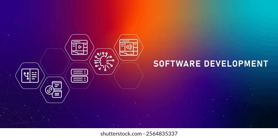 Software development service gradient header developer programming  building application app and web based coding