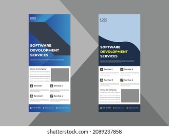 software development service roll up banner template. software agency poster leaflet design. cover, roll up banner, poster, print-ready