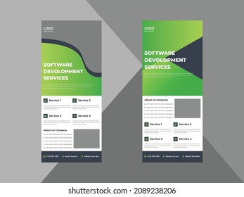 software development service roll up banner template. software agency poster leaflet design. cover, roll up banner, poster, print-ready