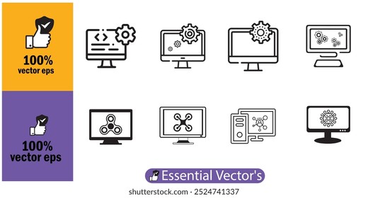 Desenvolvimento de software , configurações pc , ícone de computador eps e vetor