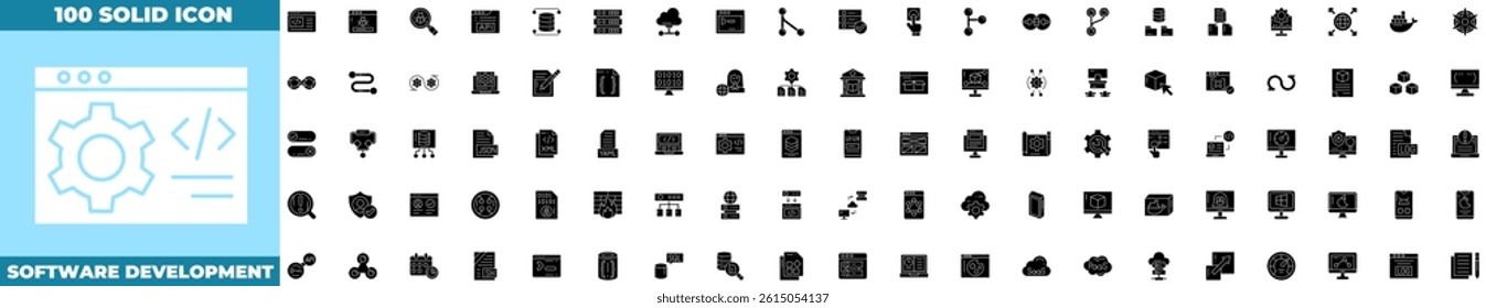 Software Development Solid Editable Icons set. Vector illustration in modern thin solid style of Software Development icons: software, develop, code, etc