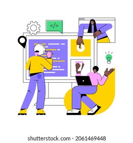 Software development team abstract concept vector illustration. Remote teamwork, digital team on demand, professional, certified software developer, hire outsource company abstract metaphor.