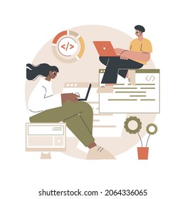 Software development team abstract concept vector illustration. Remote teamwork, digital team on demand, professional, certified software developer, hire outsource company abstract metaphor.