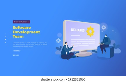 Software development team illustration, People with IT and programmers profession for office business concept