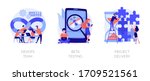 Software development. Technology analysis. Programming teamwork, quality assurance. DevOps team, beta testing, project delivery metaphors. Vector isolated concept metaphor illustrations