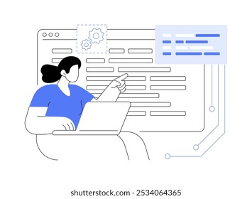 Herramientas de desarrollo de software Ilustraciones vectoriales de dibujos animados aislados. Desarrollador de TI de Profesional que utiliza herramientas para la creación de software, tecnología moderna, programación y proceso de codificación de dibujos animados de Vector.