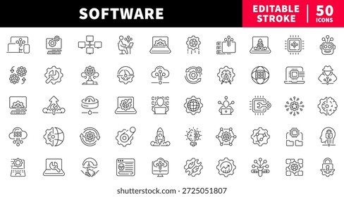 Software editable line icons set. app and tech symbols