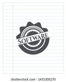 Software emblem draw with pencil effect. Vector Illustration. Detailed.