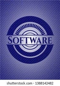 Software emblem with jean background. Vector Illustration. Detailed.