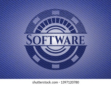 Software emblem with jean texture. Vector Illustration. Detailed.