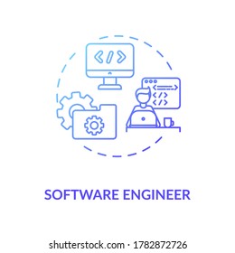 Software Engineer Blue Gradient Concept Icon. Source Code. System Maintenance And Development. Computer Programmer Idea Thin Line Illustration. Vector Isolated Outline RGB Color Drawing