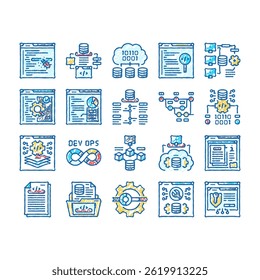 software engineer computer code doodle icons set vector. technology business, developer office, programmer people, man, website internet software engineer computer code sketch hand drawn