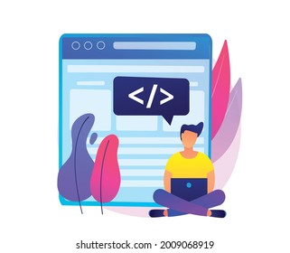 Software engineer concept. Web design and development, programmer and coding website or app. project engineer, programming software, application, developer, HTML, PHP, JS, CSS, Java Script, languages.
