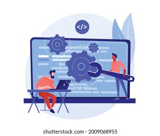 Software engineer concept. Web design and development, programmer and coding website or app. project engineer, programming software, application, developer, HTML, PHP, JS, CSS, Java Script, languages.