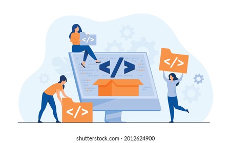 Software Engineer Concept. Web Design And Development, Programmer And Coding Website Or App. Project Engineer, Programming Software, Application, Developer, HTML, PHP, JS, CSS, Java Script, Languages.