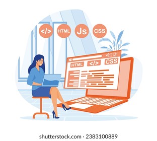 Software engineer concept. Web design and development, programmer and coding website or app. lat vector modern illustration 