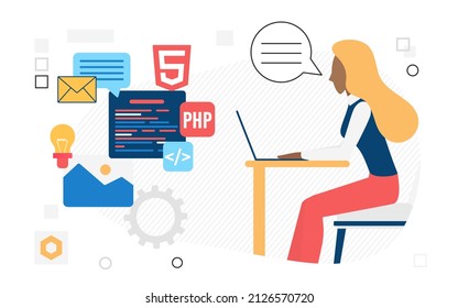 Software engineer developer building backend web page. Programming languages implementing algorithms