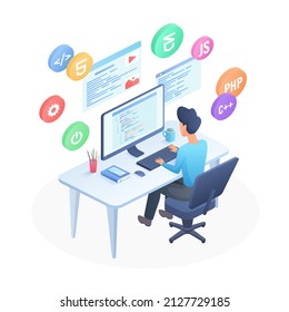 Software engineer developer coding computer program. Programming framework languages algorithms