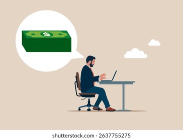 Software engineer dreaming of money. Desire for money. Modern flat vector illustration.