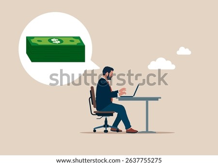 Software engineer dreaming of money. Desire for money. Modern flat vector illustration.
