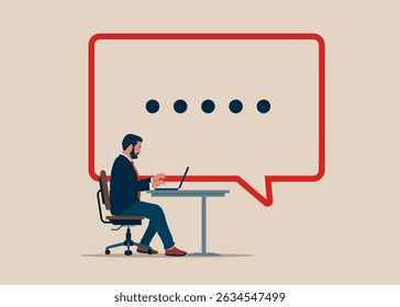 Software engineer  have lively discussion in internet. Productive dialogue or conversation between. Art corporate communication between coworkers, manager and team. Flat vector illustration