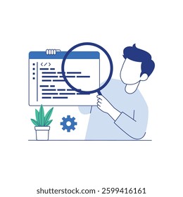 The software engineer inspected the source code for any errors before submitting the project flat vector illustration