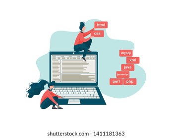 Software Engineer, Programmers Writing Code, Engineering and Programming Vector Illustration