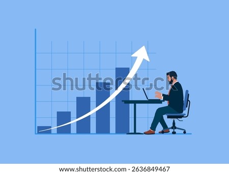 Software engineer with  rising profit growth graph. Investment profit growth, financial advisor. Make money to get rich or increase earning or income. Flat vector illustration