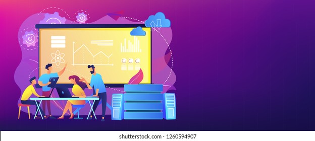 Software Engineer, Statistician, Visualizer and Analyst working on a project. Big data conference, big data presentation, data science concept. Header or footer banner template with copy space.