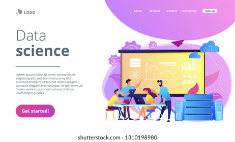 Software Engineer, Statistician, Visualizer And Analyst Working On A Project. Big Data Conference, Big Data Presentation, Data Science Concept. Website Vibrant Violet Landing Web Page Template.