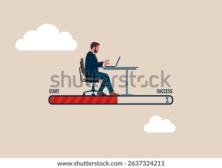 Software engineer traveling to from the start to success.  Challenge your progress and win the race. Flat vector illustration.