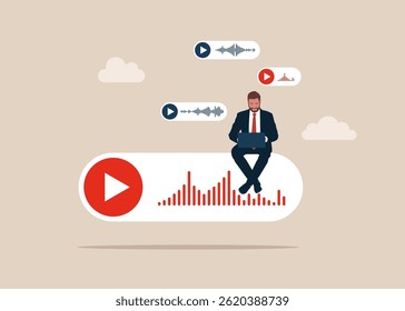 Software engineer working on voice message and sound waves. Open source programming, digital products include permission to use the programming source code. Modern vector illustration in flat style.