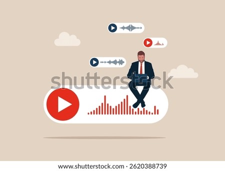 Software engineer working on voice message and sound waves. Open source programming, digital products include permission to use the programming source code. Modern vector illustration in flat style.