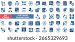 Software engineering icon set flat style collection. Contain algorithm, application, architecture, array, back end, bug, cache, code, compiler, conditional, configuration, ide, programming, code