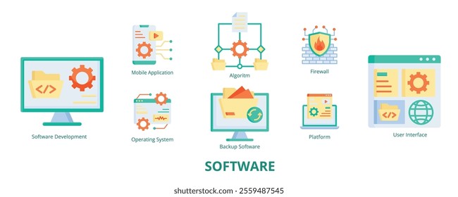 Software Flat Banner Web Icon Set Vector Illustration