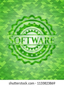 Software green emblem with triangle mosaic background