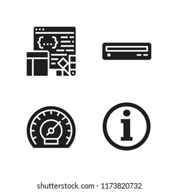 software icon. 4 software vector icons set. information button, css and dvd player icons for web and design about software theme
