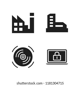 software icon. 4 software vector icons set. factory, antivirus and compact disc icons for web and design about software theme
