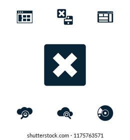 Software icon. collection of 7 software filled icons such as browser window, cancel, search cloud. editable software icons for web and mobile.