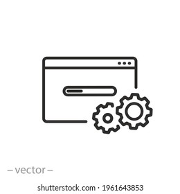 software icon, configure or update website, seo optimization, maintenance or develop system, install web application, thin line symbol on white background - editable stroke vector eps10