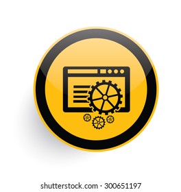 Software icon design on yellow button background,clean vector