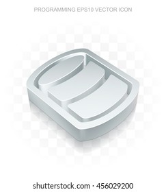 Software icon: Flat metallic 3d Database, transparent shadow on light background, EPS 10 vector illustration.