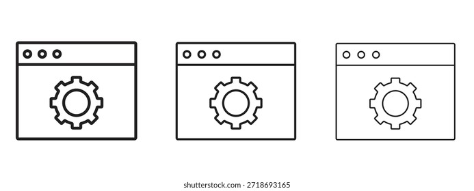 Conjunto de pictogramas negros de logotipo de icono de software. arte de contorno de línea delgada.