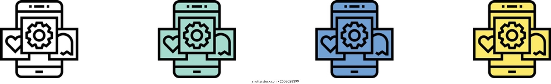 software icon. Outline, Green, Blue and Yellow Style Design Isolated On White Background
