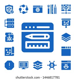 software icon set. 17 filled software icons.  Collection Of - Firewall, Database, Malware, Browser, Strategy, Layers, Spam, Program, Web design, Vpn
