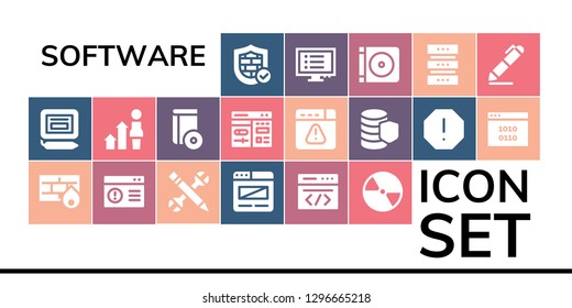  software icon set. 19 filled software icons. Simple modern icons about  - Firewall, Signature, Browser, Configuration, Coding, Compact disc, Development, Cd, Cms, Database, Spam